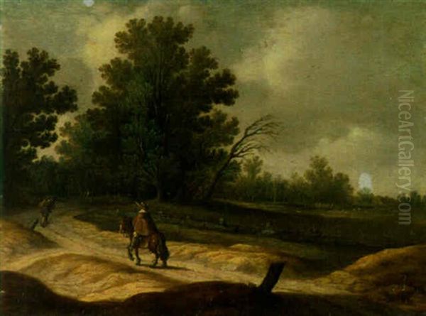 A Wooded Landscape With A Horseman And A Traveller On A Path - view 1