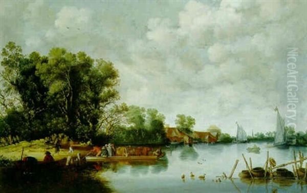 A River Landscape With Peasants And Cattle On A Ferry - view 1