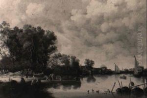 Fluslandschaft Mit Einer Fahre