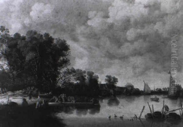 Fluslandschaft Mit Einer F,hre - view 1