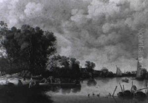 Fluslandschaft Mit Einer F,hre Fluslandschaft Mit Einer F,hre