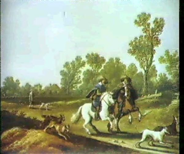 Zwei Reiter Mit Ihren Hunden - view 1