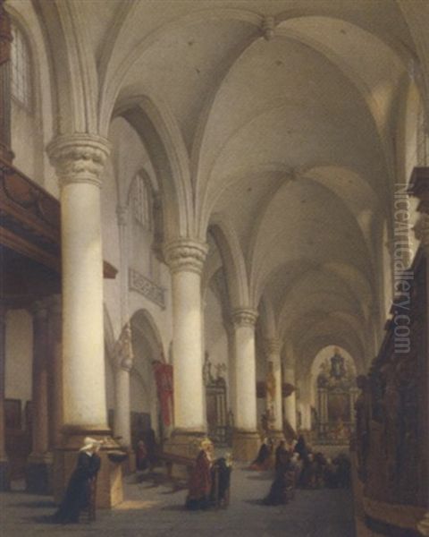 Interieur De L'eglise Saint Paul D'anvers: A Church Interior With Figures In Prayer - view 1