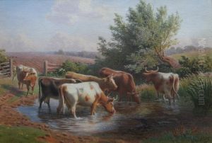 Cattle At A Country Pool by Henry Birtles