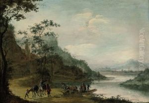 A Wooded Landscape With Figures Corssing A River by Gillis Neyts