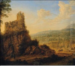 Paysage Au Chateau Fort En Ruine Sur Une Hauteur Paysage Au Chateau Fort En Ruine Sur Une Hauteur