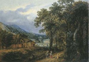 A Wooded Landscape With Figures On A Path, Farmhouses Beyond by Gillis Neyts