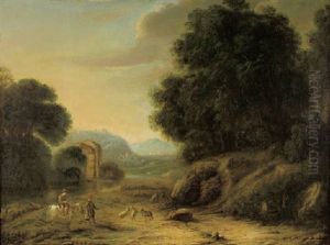 Shepherds On A Riverbank In A Wooded Landscape Shepherds On A Riverbank In A Wooded Landscape