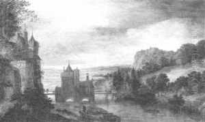 Porte D'une Ville Fortifee Avec Un Pont-levis Dans Un Paysage Fluvial