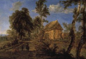 Bewaldete Fluslandschaft Mit Einem Bauernhaus Und Hirten by Gillis Neyts