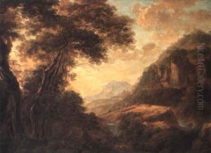 Mountainous Landscape With Travellers By A Ruined Castle