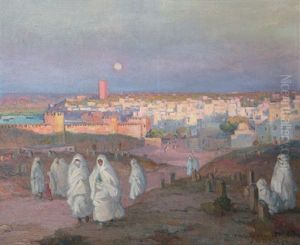 Femmes Rue Sidi Abdallah Alger Women Sidi Abdallah Street Algier Huile Sur Panneau by Joseph De La Neziere