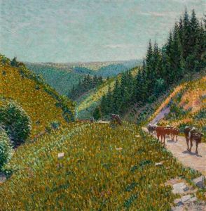 Cattle On A Mountain Path During Spring, Monschau by Ferdinand Hart Nibbrig