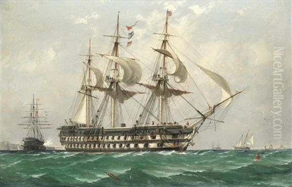 H.m.s. Nile Getting Underway Accompanied By A Salute From The Flagship - view 1