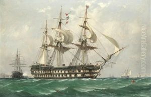 H.m.s. Nile Getting Underway Accompanied By A Salute From The Flagship