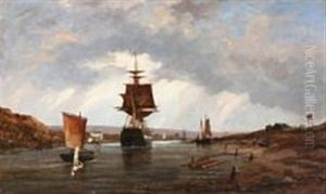 Riverscene With Plenty Of Ships by Richard Henry Nibbs