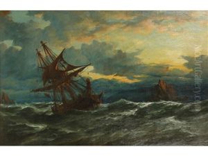 Morning After Gale - A Study Of A Ship Abandoned After A Stormy Night