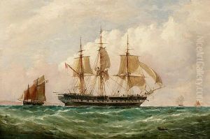 A British Frigate Of The "red Fleet" Hove To Awaiting A Pilot Off France