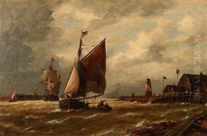 Harbor Scene With Sailing Ships by Richard Henry Nibbs