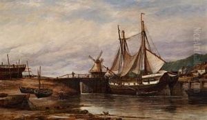 View Of A River With Ships At A Lock
