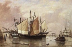 Ships Lying In The Seine At Rouen by Richard Henry Nibbs