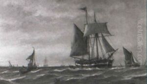 A Trading Brig And Thames Barges by Richard Henry Nibbs