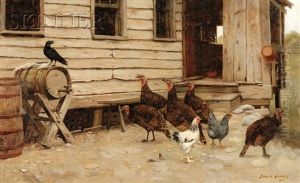 Crow Among The Fowl, A Barnyard Scene