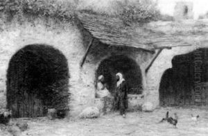 Arabs Conversing In The Courtyard by Burr H. Nicholls
