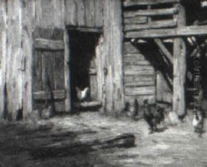 Rooster And Hens In A Barnyard by Burr H. Nicholls