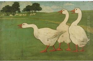 Goose Family In A Landscape by C.L. Bis