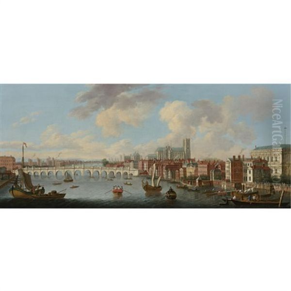 View Of The Thames And Old Westminster Bridge Looking Towards Westminster Abbey - view 1