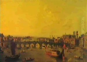 A View Of The Thames At Westminister Bridge With            Westminister Hall, The Abbey