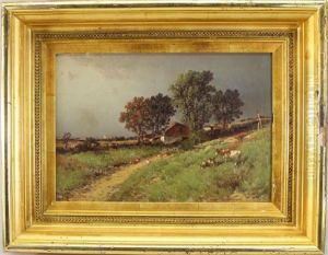A Cottage In A Landscape With An Approaching Storm In The Distance