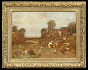 Farmyard Scene With Two Women And Poultry