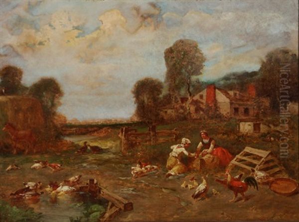 Farm Scene With Figures And Animals - view 1