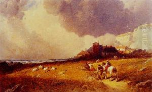 Landscape With Travelers And Sheep by George Washington Nicholson