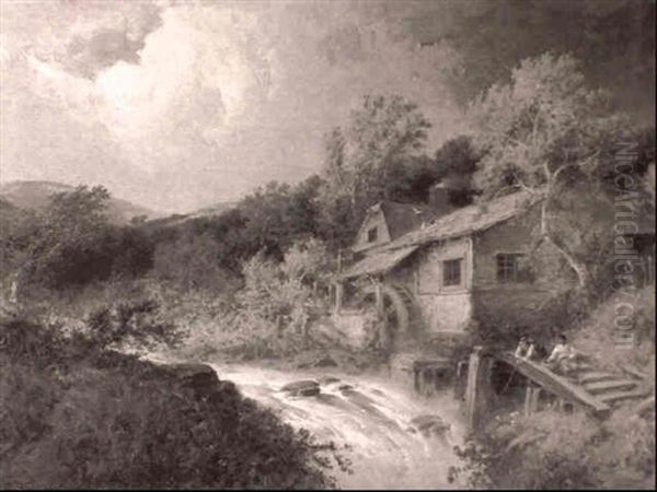 Fisherman Beside A Mill And Rushing Torrent - view 1