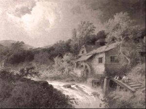Fisherman Beside A Mill And Rushing Torrent