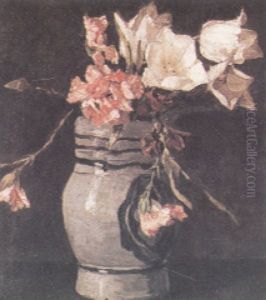 Tulips And Pinks In An Earthenware Vase