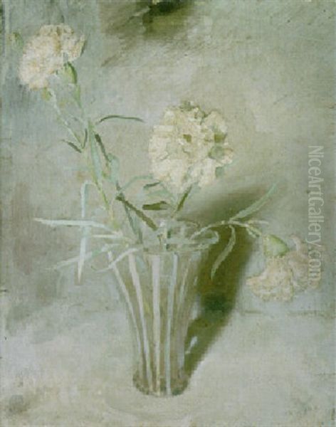 White Carnations In A Glass Vase - view 1