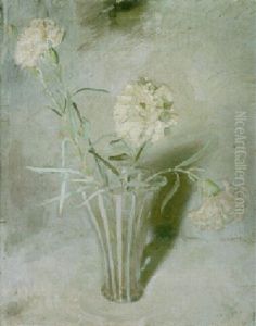 White Carnations In A Glass Vase