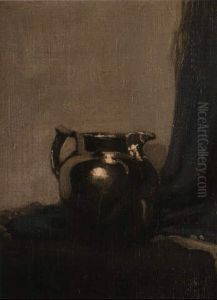 Pewter Jug And Blue Curtain by William Nicholson