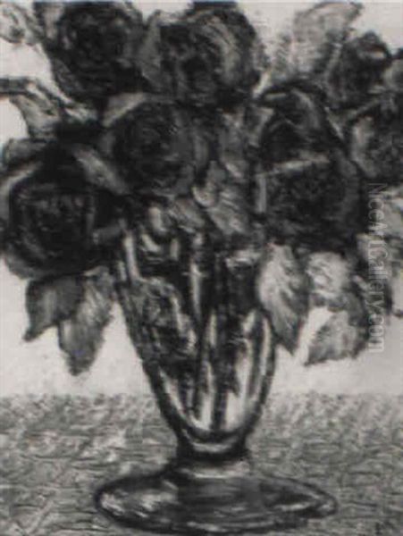 Rote Rosen In Gruner Vase - view 1
