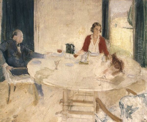 Sir Winston And Lady Churchill In The Dining Room At Chartwell - view 1