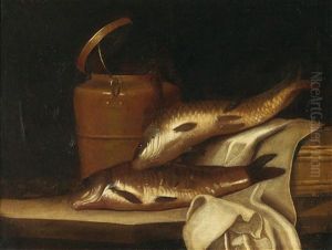 A Still Life With A Carp Before A Copper Kettle by Pierre Nichon