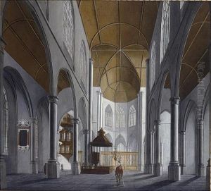 A Church Interior With A Crippled Man In The Foreground by Isaac van Nickele