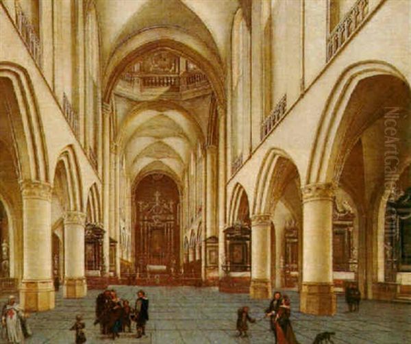 The Interior Of Antwerp Cathedral, Looking Towards East, With Worhippers - view 1