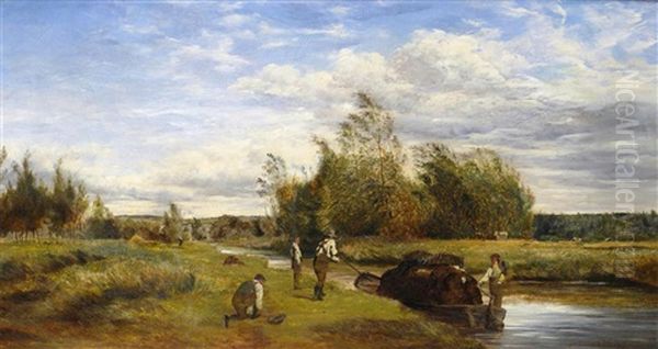 Figures At Work In A River Landscape - view 1