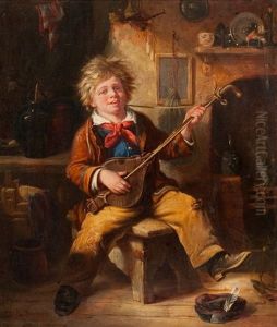 A Country Boy Playing By A Fire