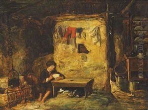 Cottage Interior With Child Eating by Erskine Nicol